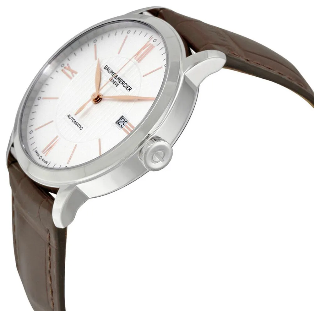 Baume & Mercier Classima Automatic Silver-Tone Dial Brown Leather Strap Date Mens Watch MOA10263