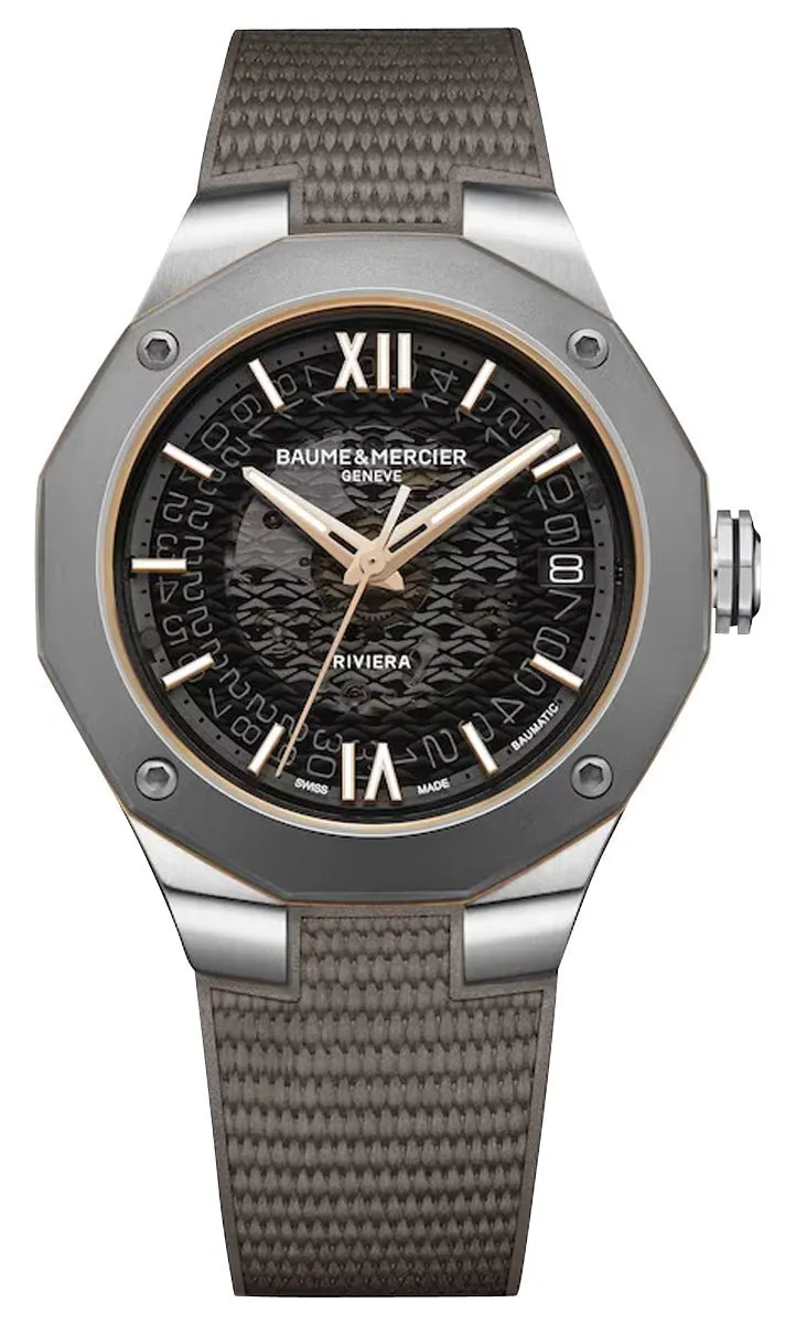 Baume & Mercier Riviera Automatic Stainless Steel & Titanium Gray Dial Gray Rubber Strap Date Unisex Watch M0A10720