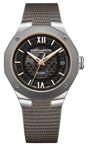 Baume & Mercier Riviera Automatic Stainless Steel & Titanium Gray Dial Gray Rubber Strap Date Unisex Watch M0A10720