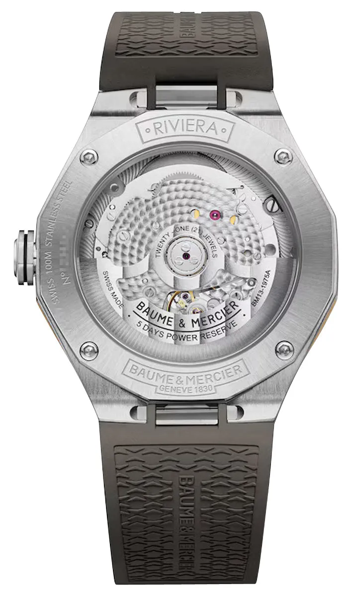 Baume & Mercier Riviera Automatic Stainless Steel & Titanium Gray Dial Gray Rubber Strap Date Unisex Watch M0A10720