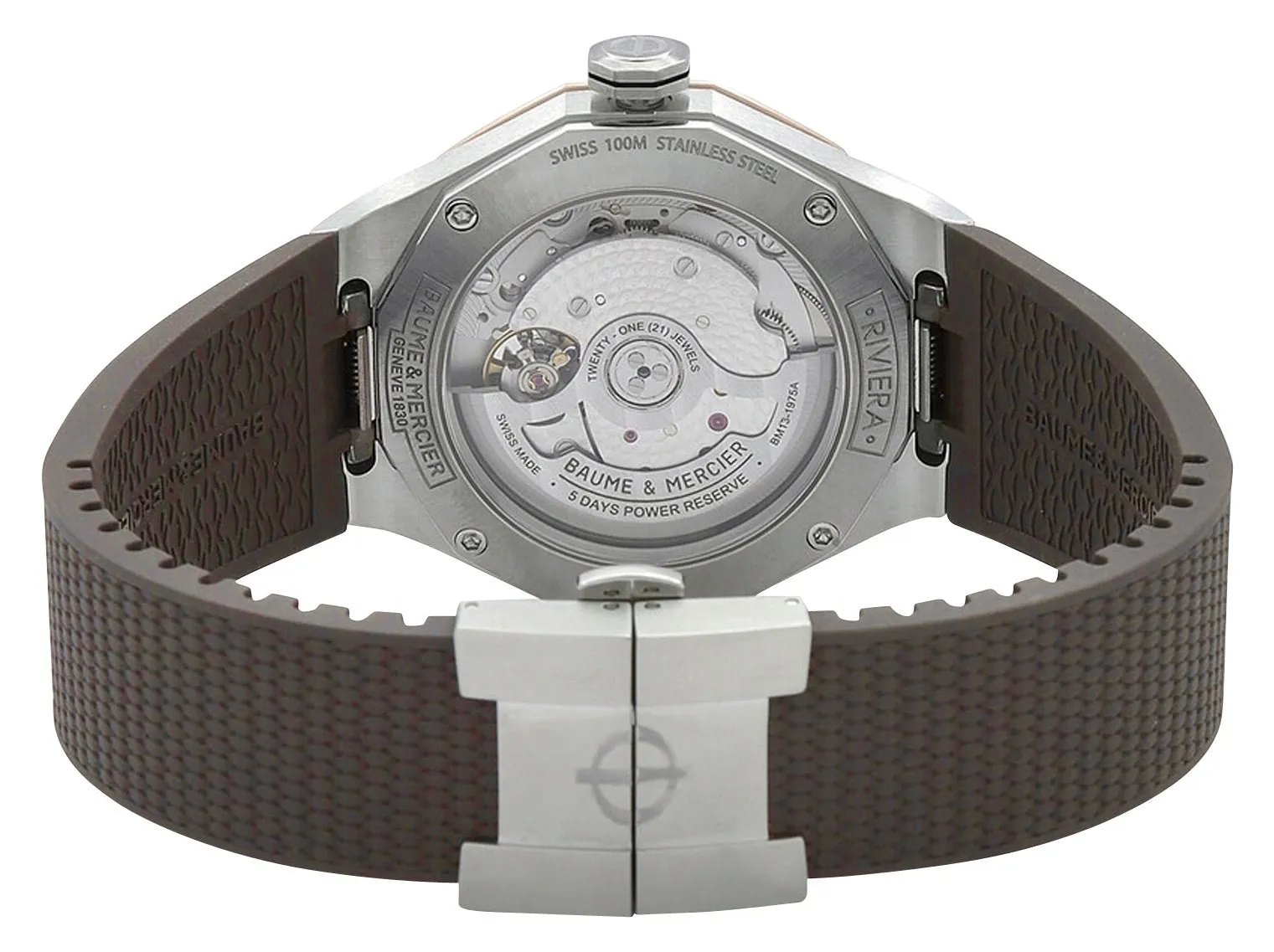 Baume & Mercier Riviera Automatic Stainless Steel & Titanium Gray Dial Gray Rubber Strap Date Unisex Watch M0A10720