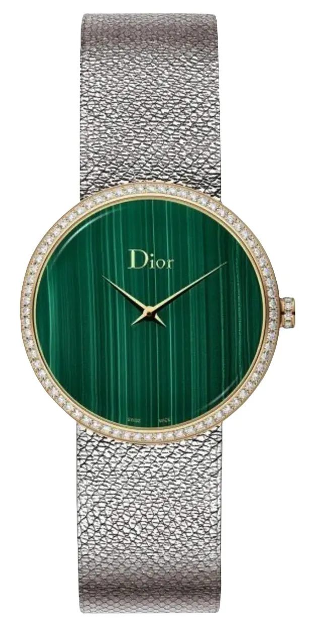 Dior La D de Dior Satine Stainless Steel and 18k Yellow Gold Green Dial Diamonds Quartz Womens Watch CD043120M002