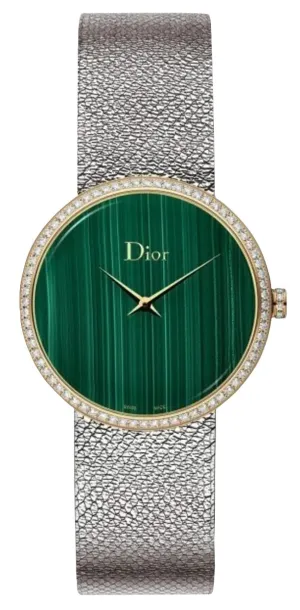 Dior La D de Dior Satine Stainless Steel and 18k Yellow Gold Green Dial Diamonds Quartz Womens Watch CD043120M002