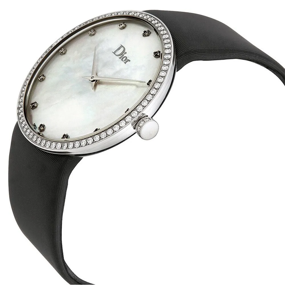 Dior La D de Dior Satine Stainless Steel Mother-of-Pearl Dial Diamonds Quartz Black Satin Womens Watch CD043114A001