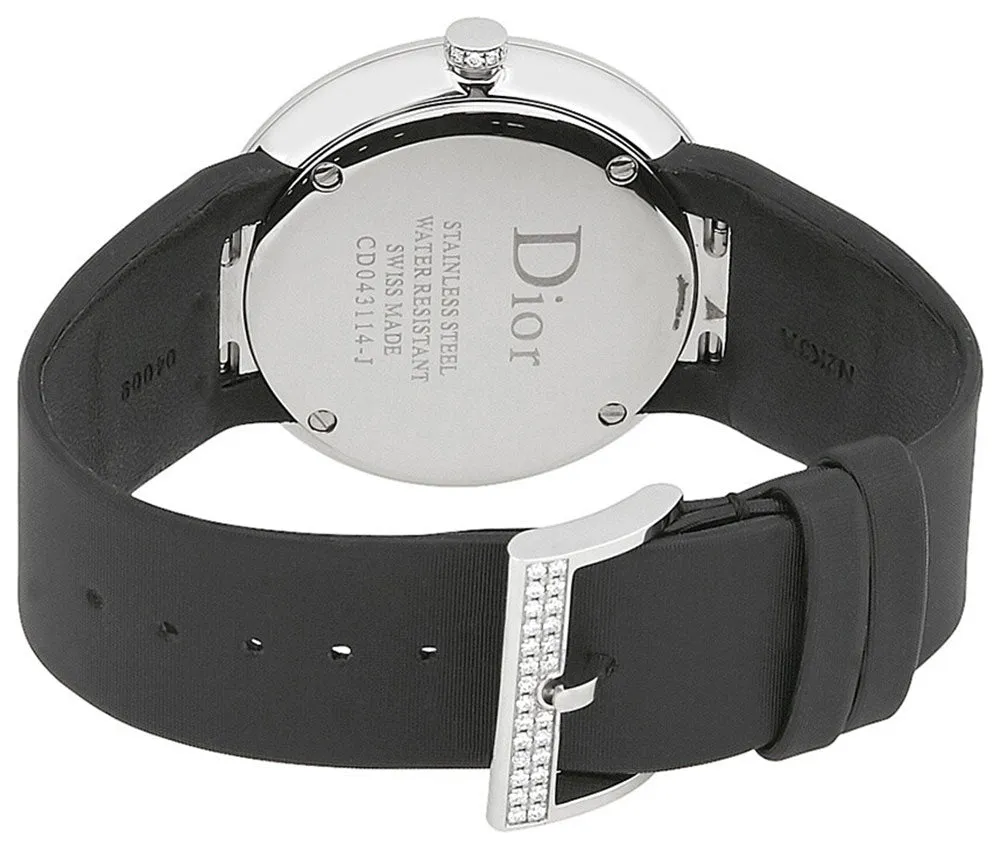 Dior La D de Dior Satine Stainless Steel Mother-of-Pearl Dial Diamonds Quartz Black Satin Womens Watch CD043114A001