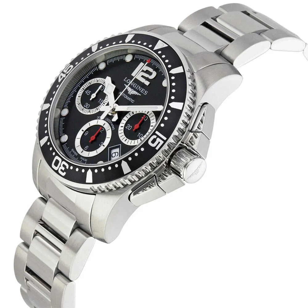 Longines HydroConquest Automatic Chronograph Stainless Steel Black Dial Date Divers Mens Watch L3.744.4.56.6