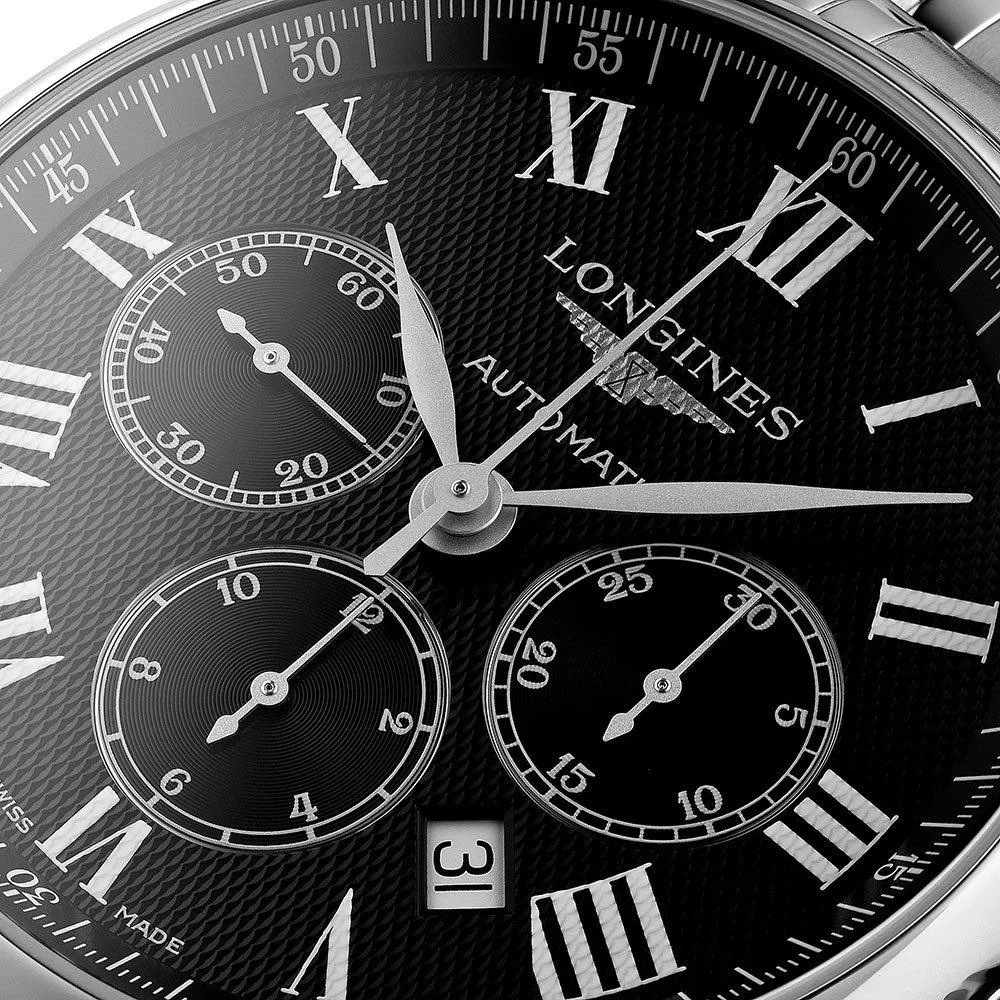 Longines Master Collection Automatic Chronograph Stainless Steel Black Dial Date Mens Watch L2.859.4.51.6