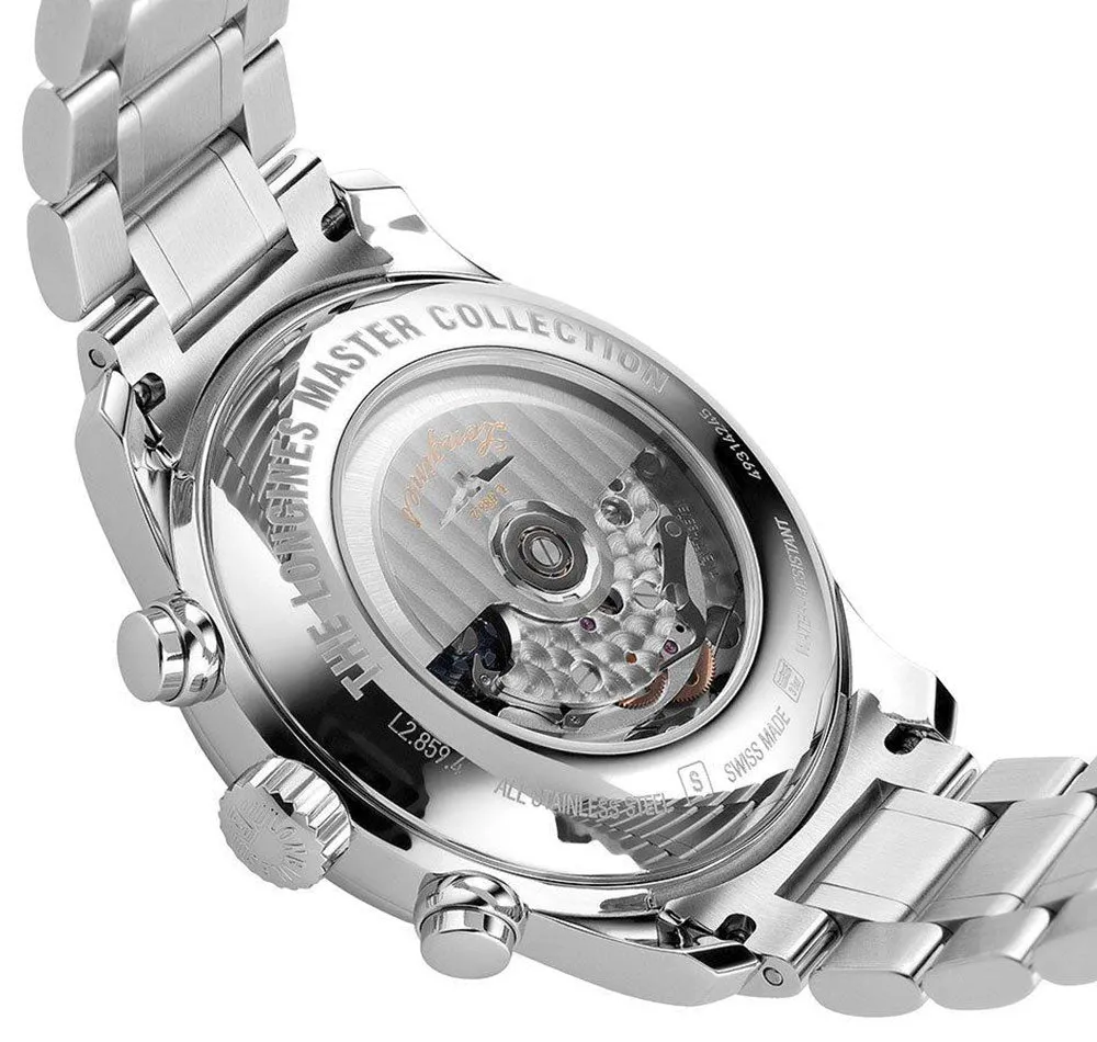 Longines Master Collection Automatic Chronograph Stainless Steel Black Dial Date Mens Watch L2.859.4.51.6