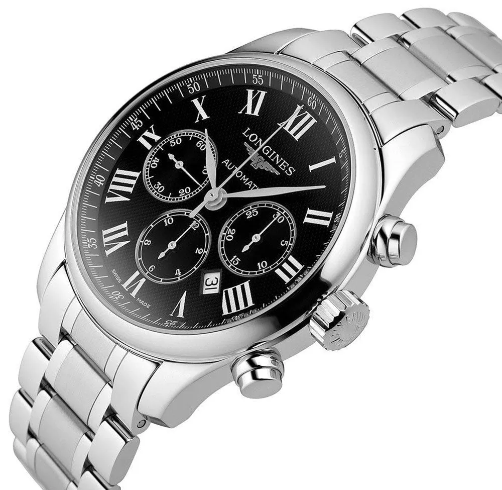 Longines Master Collection Automatic Chronograph Stainless Steel Black Dial Date Mens Watch L2.859.4.51.6