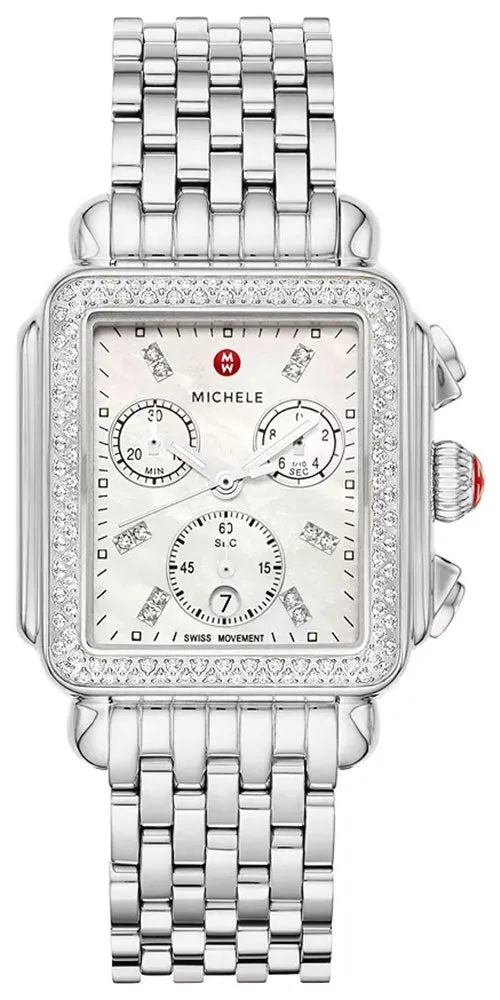Michele Deco Chronograph Stainless Steel Diamonds Mother-of-Pearl Dial Date Womens Watch MWW06A000775