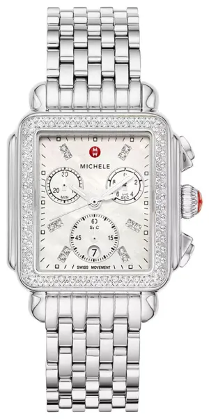 Michele Deco Chronograph Stainless Steel Diamonds Mother-of-Pearl Dial Date Womens Watch MWW06A000775