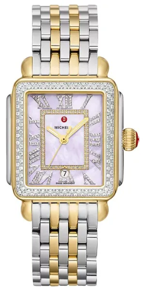 Michele Deco Madison Two-Tone Steel Diamonds Purple Mother-of-Pearl Dial Rectangle Womens Watch MWW06T000248