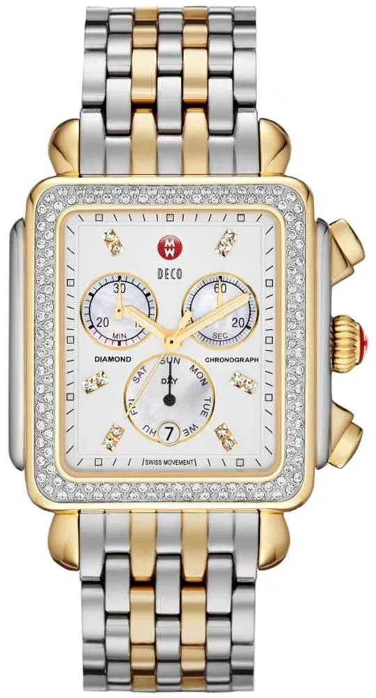 Michele Deco XL Diamond Chronograph Day/Date Two-Tone Stainless Steel Womens Watch MWW06Z000013