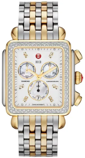 Michele Deco XL Diamond Chronograph Day/Date Two-Tone Stainless Steel Womens Watch MWW06Z000013