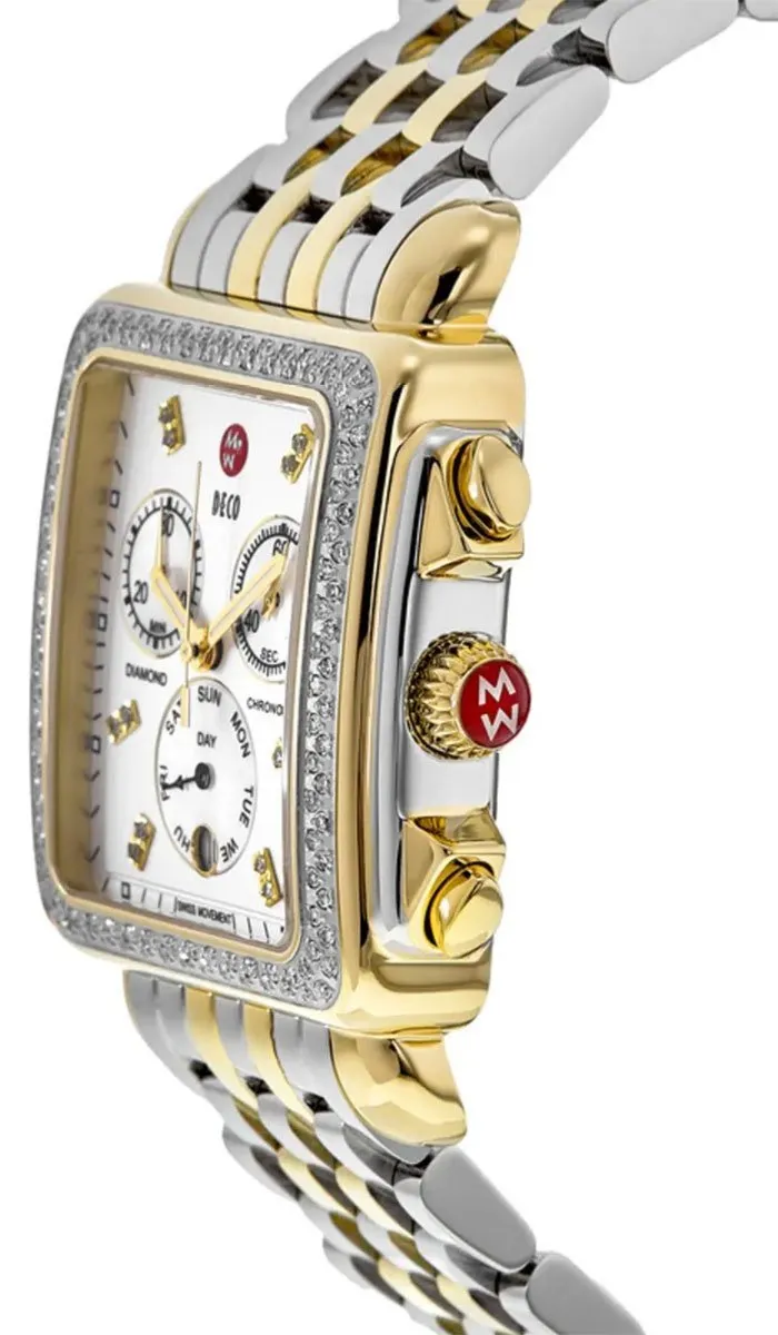 Michele Deco XL Diamond Chronograph Day/Date Two-Tone Stainless Steel Womens Watch MWW06Z000013