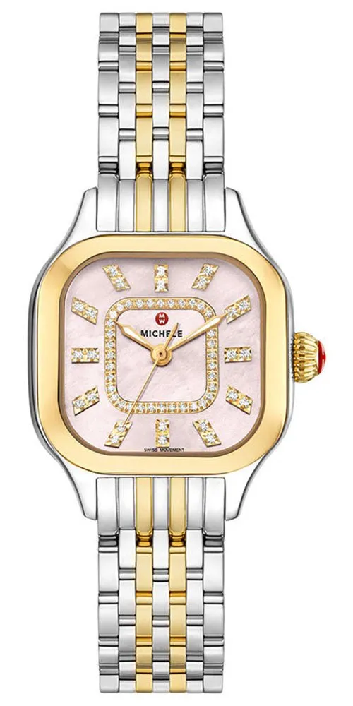 Michele Meggie Two-Tone Steel Diamonds Square Peony Pink Mother-of-Pearl Dial Womens Watch MWW33B000014