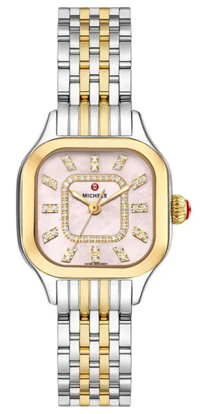 Michele Meggie Two-Tone Steel Diamonds Square Peony Pink Mother-of-Pearl Dial Womens Watch MWW33B000014