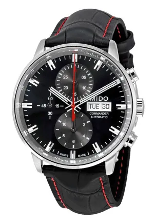 Mido Commander II Automatic Chronograph Black Leather Strap Black Dial Mens Watch M016.414.16.051.00