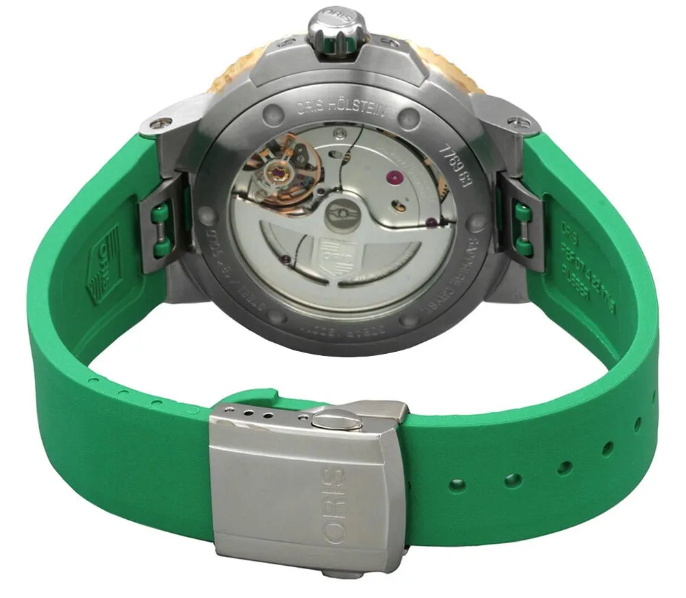 Oris Aquis Date Automatic Stainless Steel Green Dial Green Rubber Strap Divers Mens Watch 400 7769 6357-07 4 22 77FC