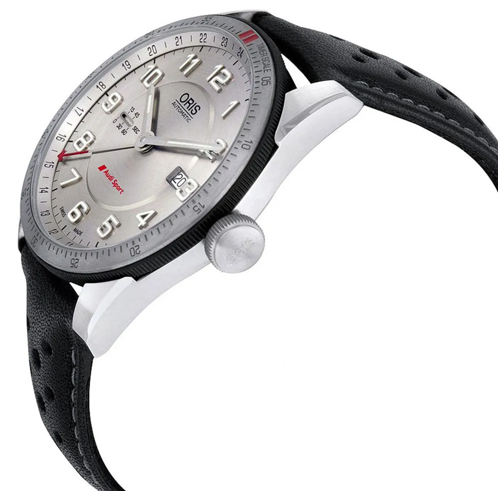 Oris Artix Audi Sport GMT Automatic Stainless Steel Black Leather Strap Date Mens Watch 01 747 7701 4461-07 5 22 87FCS