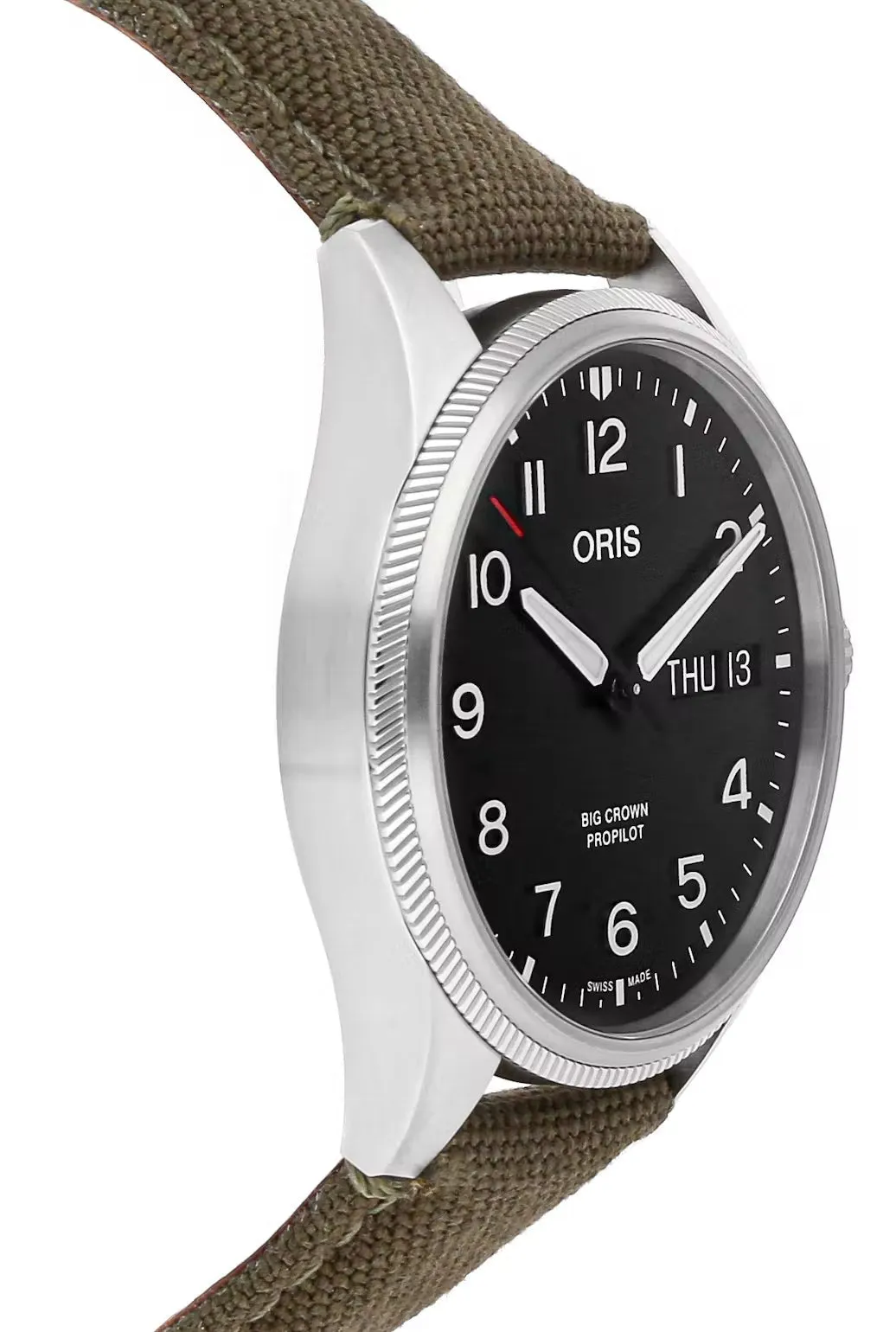 Oris Big Crown ProPilot Automatic Stainless Steel Black Dial Green Textile Strap Day/Date Mens Watch 752 7760 4164-07 3 22 02LC
