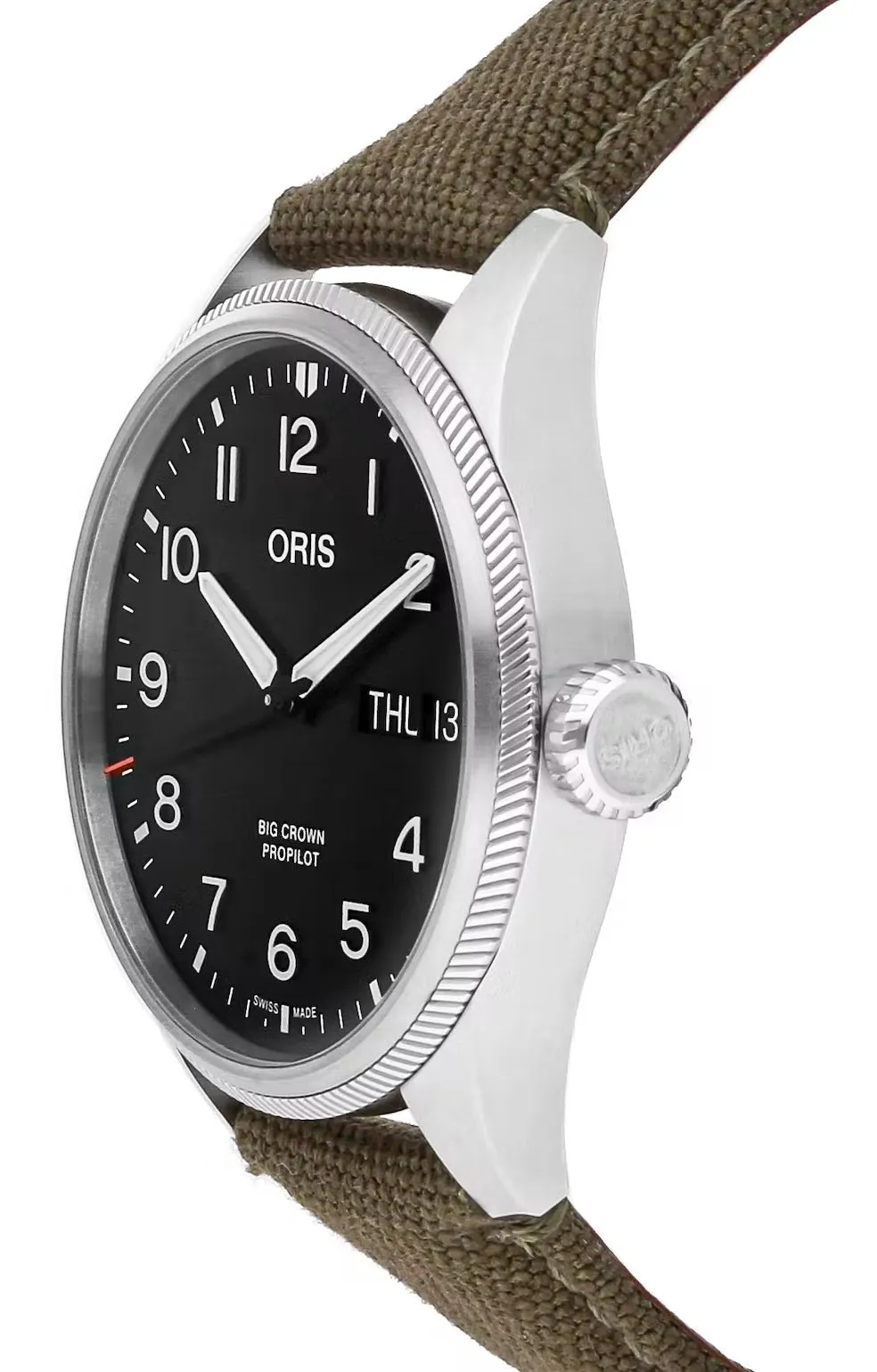 Oris Big Crown ProPilot Automatic Stainless Steel Black Dial Green Textile Strap Day/Date Mens Watch 752 7760 4164-07 3 22 02LC
