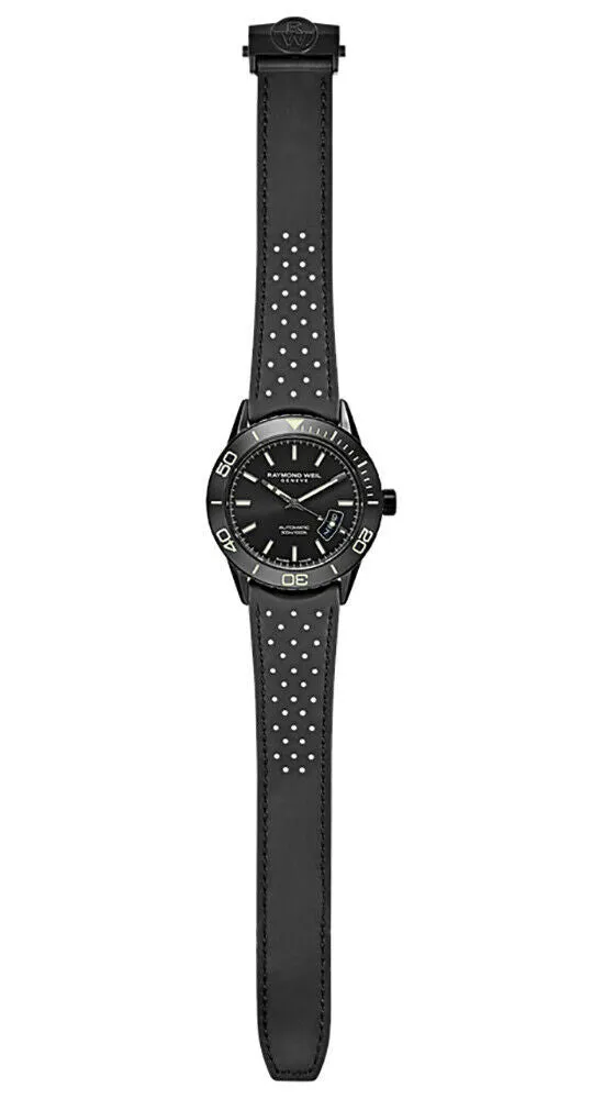 Raymond Weil Freelancer Automatic Black Steel Mens Rubber Divers Watch Date 2760-SB1-20001
