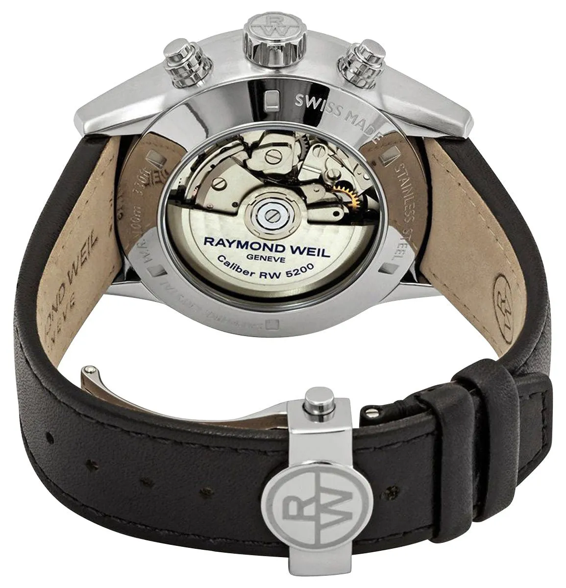 Raymond Weil Freelancer Automatic Chronograph Stainless Steel Black Dial Black Leather Strap Day/Date Mens Watch 7731-SC1-20121