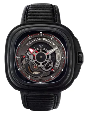 SEVENFRIDAY P-Series Racer Automatic Black/Gray Dial Black Leather Strap Mens Watch P3B/01