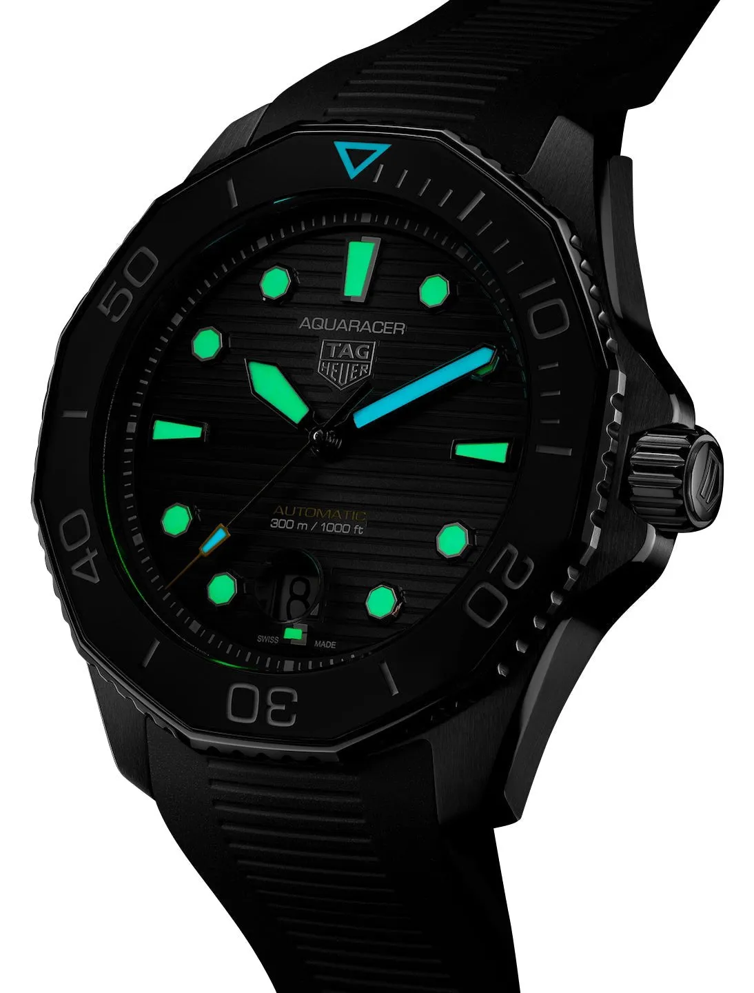 TAG Heuer Aquaracer Professional 300 Automatic Stainless Steel Black Dial Black Rubber Strap Date Divers Mens Watch WBP201A.FT6197