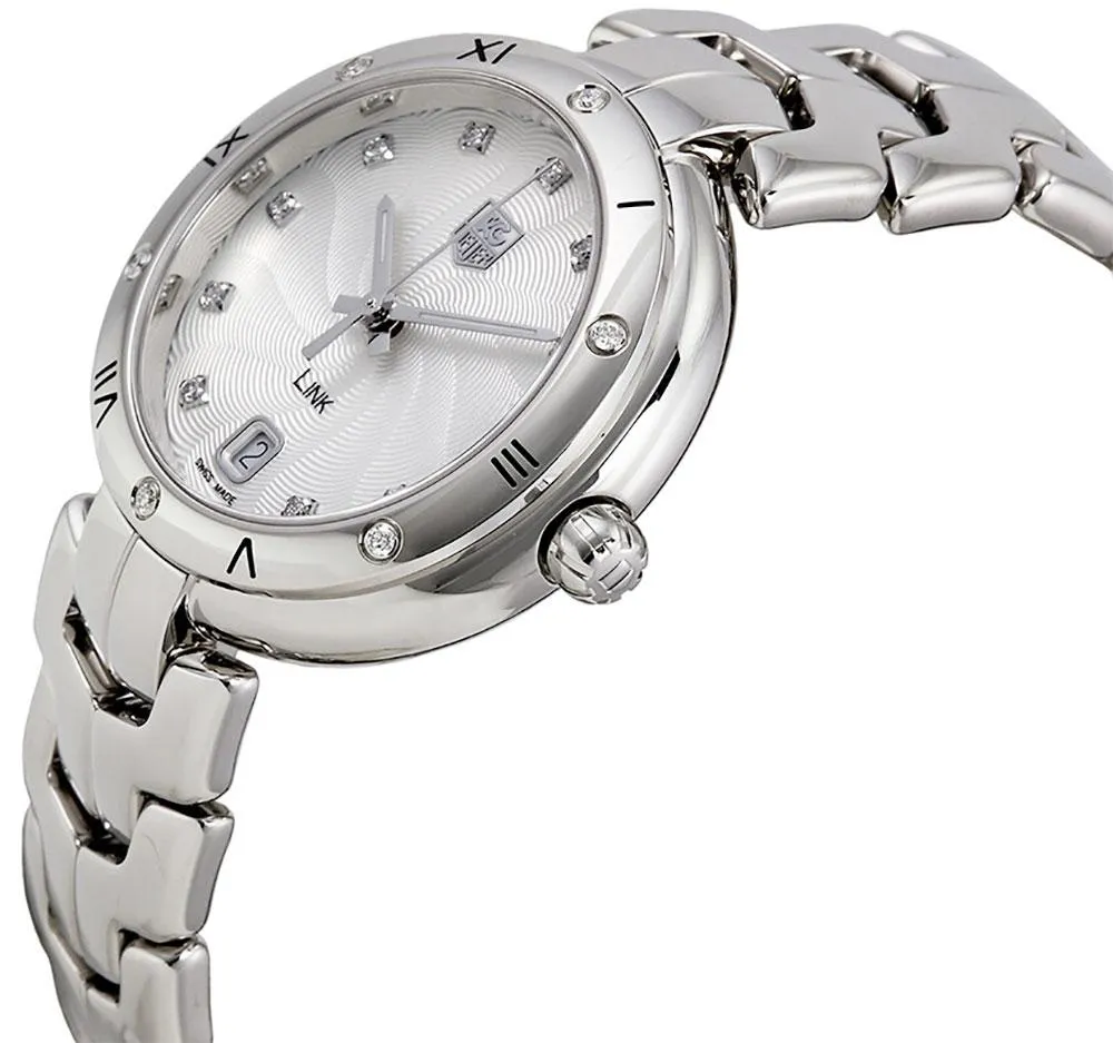 TAG Heuer Link Stainless Steel Silver-Tone Dial Diamonds Date Quartz Womens Watch WAT1312.BA0956