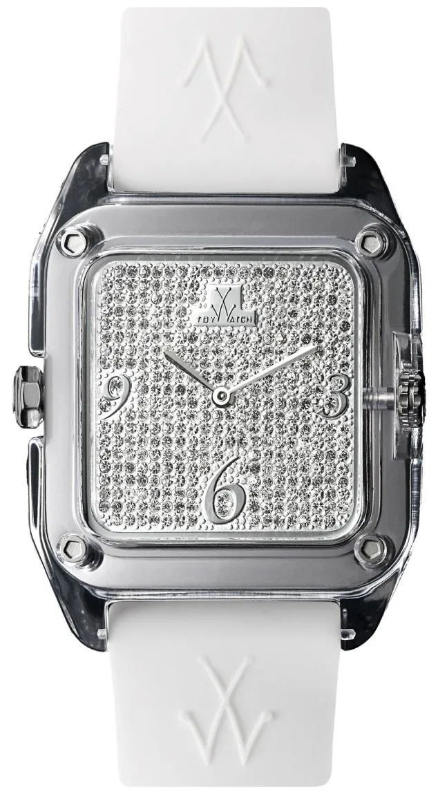 ToyWatch Twin Time Unisex Steel & White Rubber Watch Black Dial & Pave Dial TW06BW