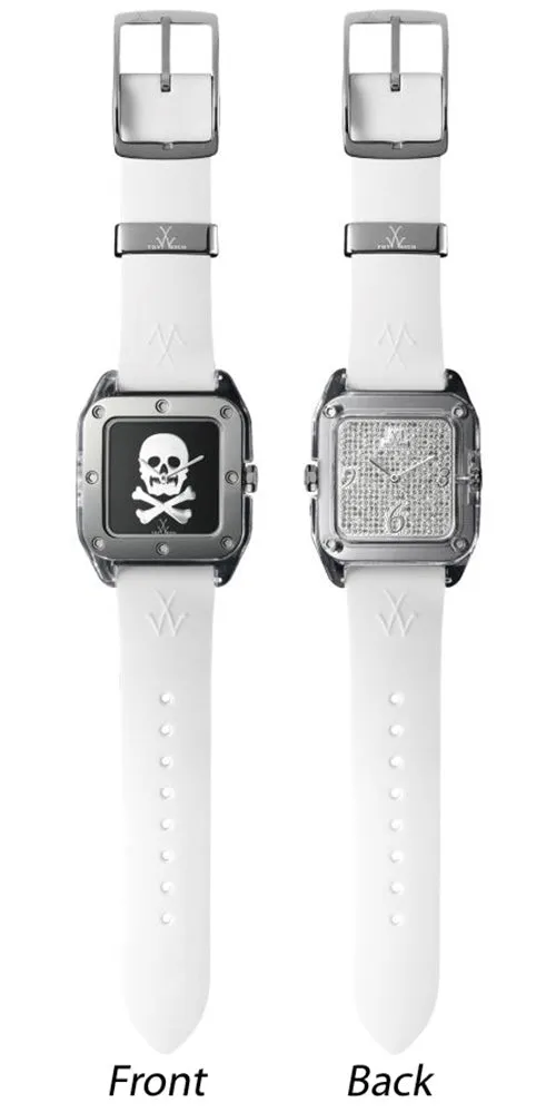 ToyWatch Twin Time Unisex Steel & White Rubber Watch Black Dial & Pave Dial TW06BW